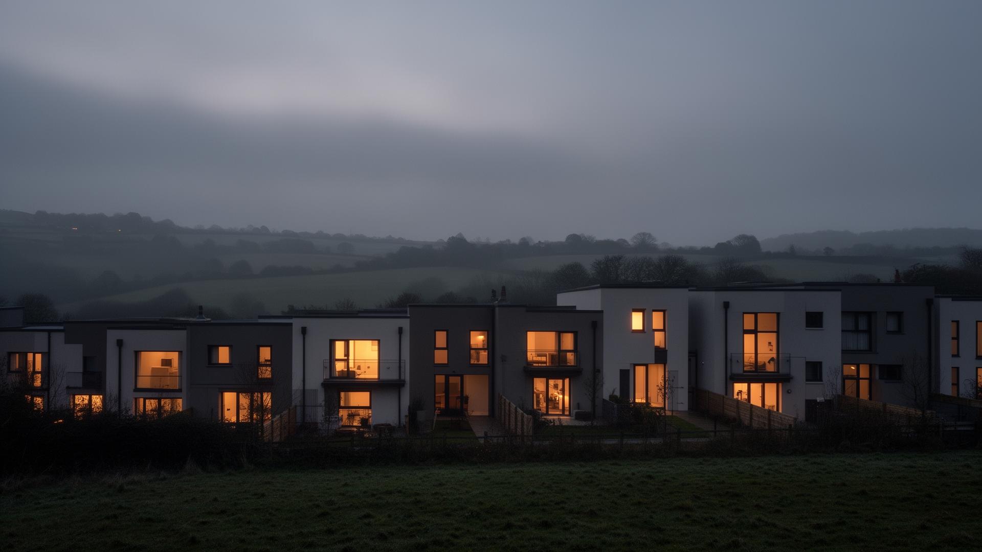 Contemporary new build development at twilight